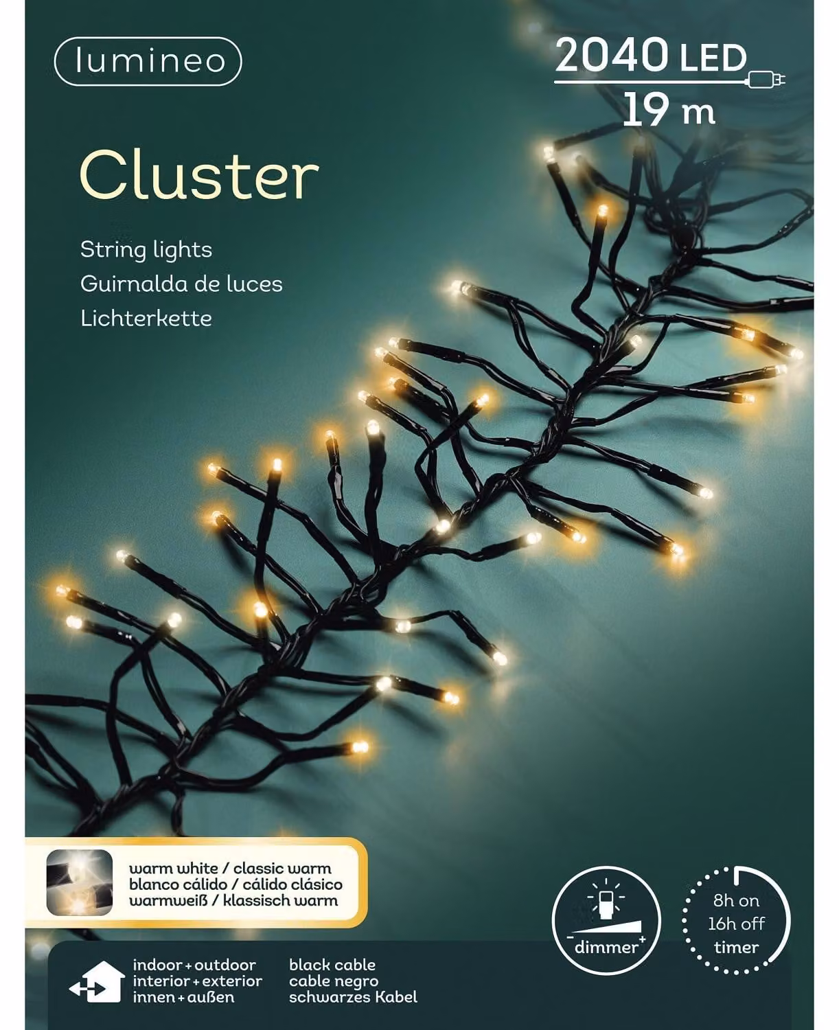 Ghirlanda luminosa Lumineo Cluster 2040 LED, 19 m, bianco caldo/caldo classico