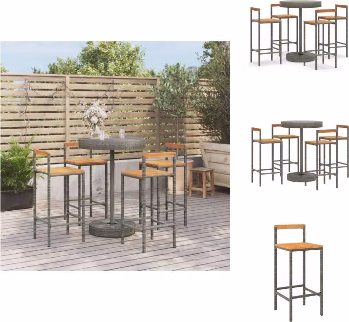 vidaXL Set bar da giardino 5 pezzi in poly rattan grigio e legno massiccio di acacia - Set di mobili da giardino