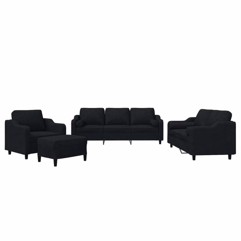 Set Divani 4 pz con Cuscini Nero in Tessuto