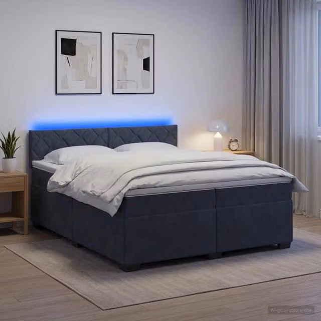 Letto con Box Spring, Materasso Ibrido e Illuminazione LED vidaXL, Grigio, L/P: 200 x 200 cm