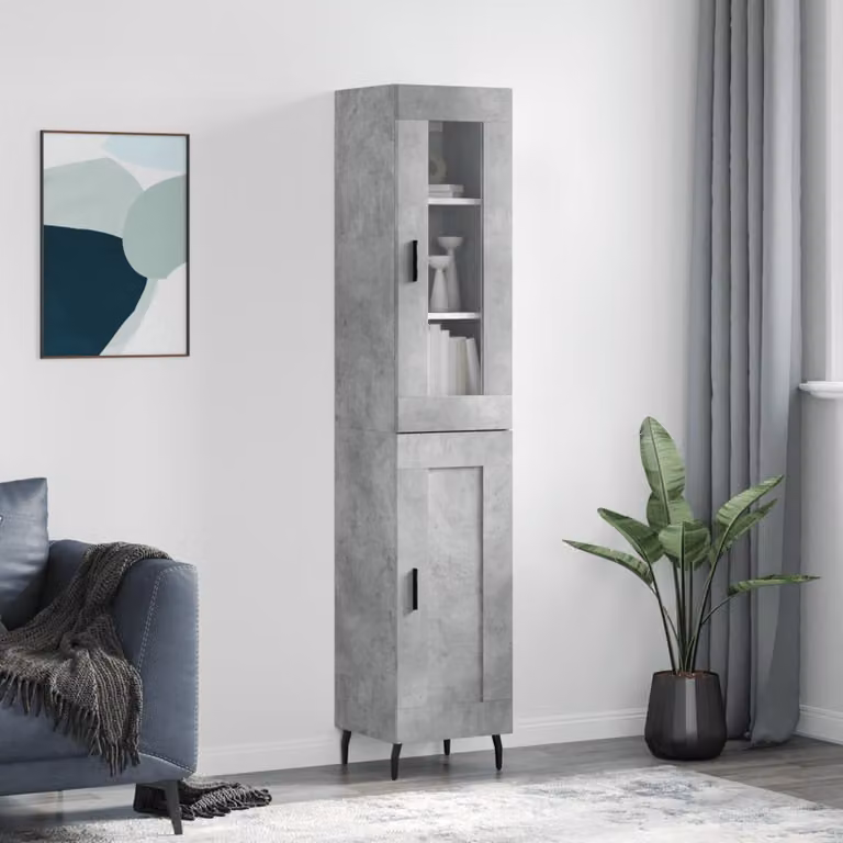 Credenza moderna vidaXL in legno multistrato e metallo, colore grigio, L/P/H: 34,5 x 34 x 180 cm