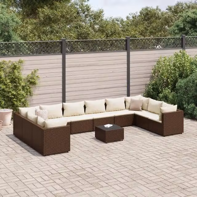 Set Divani da Giardino 11 pz con Cuscini in Polyrattan Marrone 3308289
