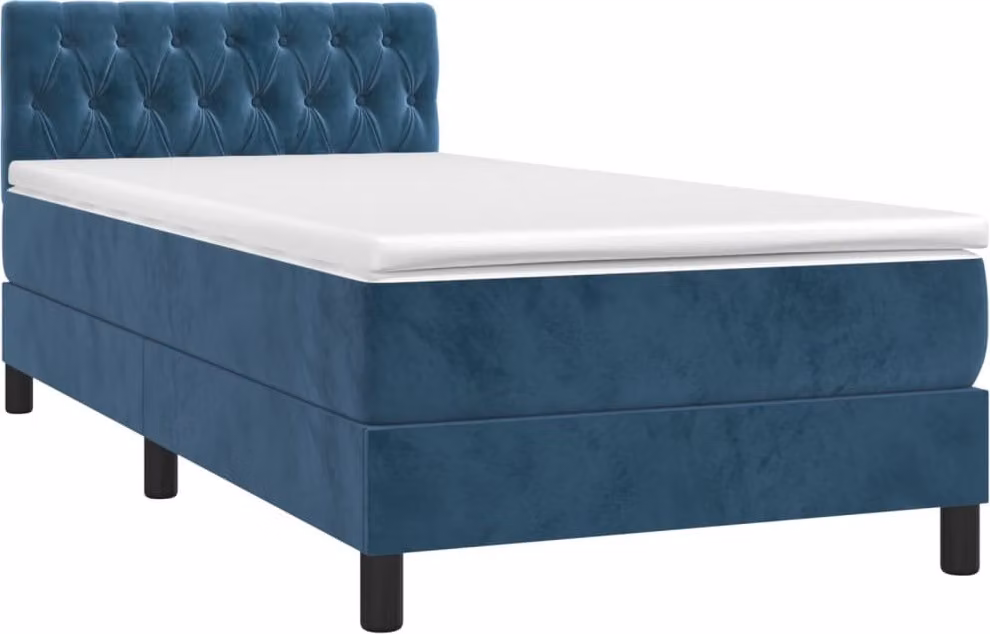 Giroletto a Molle con Materasso Blu Scuro 90x190 cm in Velluto