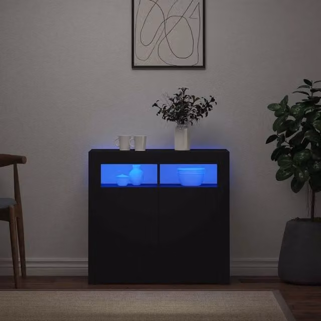 Credenza con Luci LED Nera 80x35x75 cm