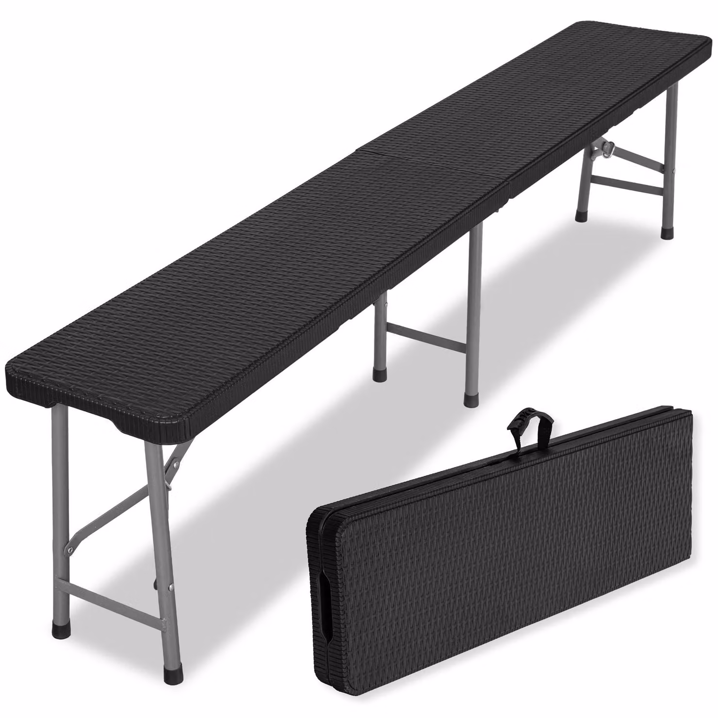 Panca pieghevole per catering, richiudibile a valigetta, 180 cm, rattan, colore nero