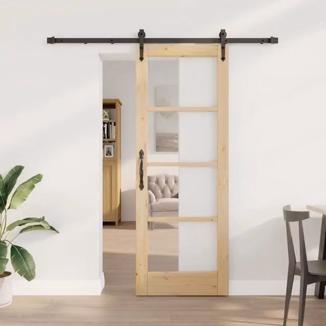 Porta scorrevole minimalist vidaXL in legno di pino massello marrone e vetro trasparente L: 73,5 cm, H: 198,5 cm