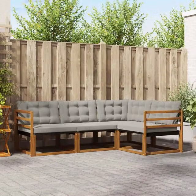 Set di divani da esterno 4 pz Grigio Naturale e Chiaro 3369398
