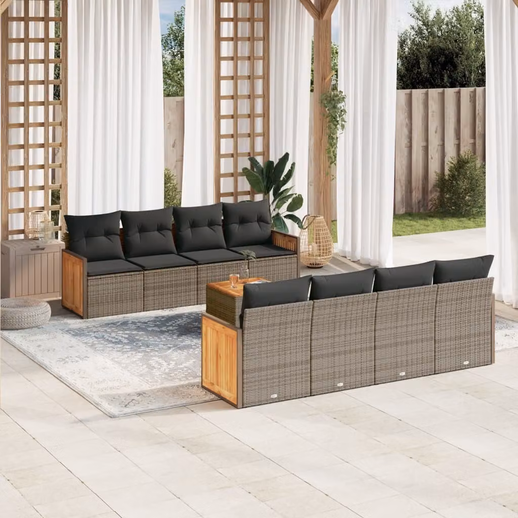 Maison Exclusive - Set Divano da Giardino 9 pz con Cuscini Grigio in Polyrattan