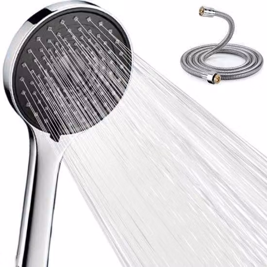 Doccia alta pressione Ibenzoa®, in ABS cromato, diametro 130 mm – 3 getti (massaggio / pioggia / potente), tubo in acciaio inossidabile da 1,5 m, attacco G1/2 (20 mm)