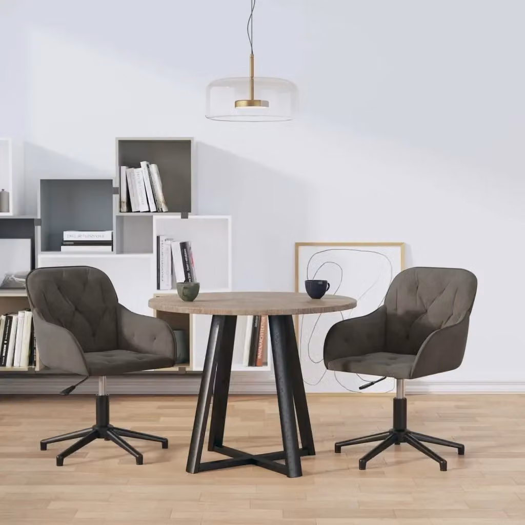 Set di 2 sedie da pranzo girevoli a 360 gradi in velluto grigio con struttura in metallo e legno per cucina e soggiorno, H 110 x L 61,5 x P 56 cm – 2