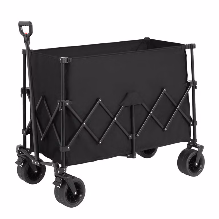 Carrello a mano AIORBER, 300L, pieghevole, con ruote grandi, carico massimo 220 lbs, carrello per attrezzature, con portabicchieri, per campeggio, spiaggia, 109x53x83cm, nero
