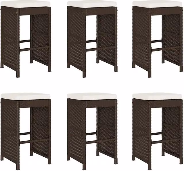Sgabelli Bar da Giardino con Cuscini 6 pz Marroni in Polyrattan CFW1601602