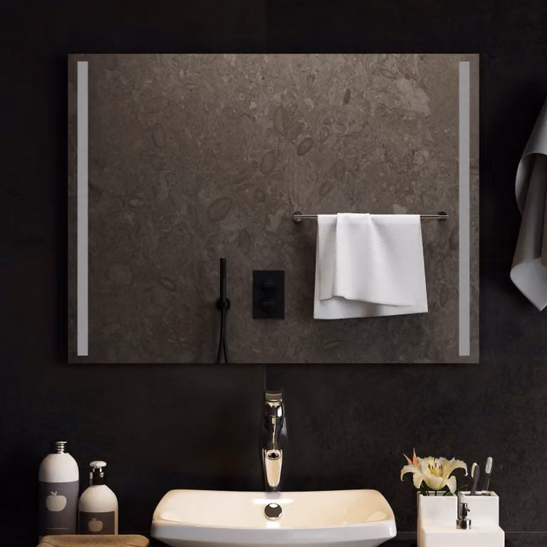 Specchio da bagno moderno vidaXL con illuminazione LED in vetro temperato, L: 80 cm, H: 60 cm