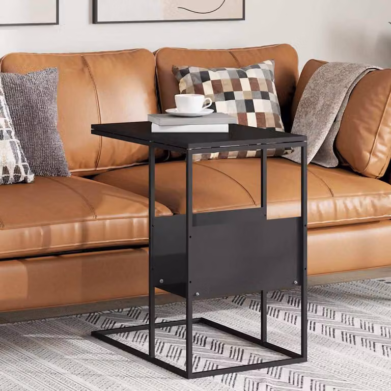 Tavolino da soggiorno moderno vidaXL nero in legno e metallo L: 55 cm, P: 36 cm, H: 59,5 cm