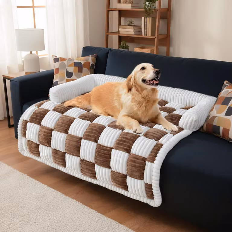 Copertura per divano da cani, color marrone scuro, dimensioni 90 x 90 x 13 cm. Lavabile, in peluche, protegge i mobili