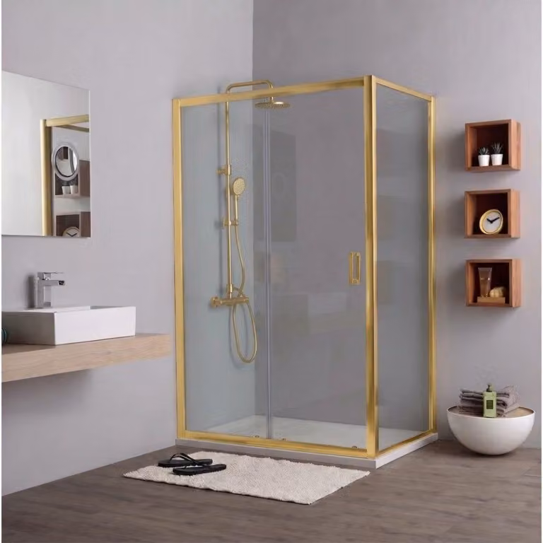 Porta doccia 100cm con anta fissa e scorrevole + lato fisso 70cm oro spazzolato | City