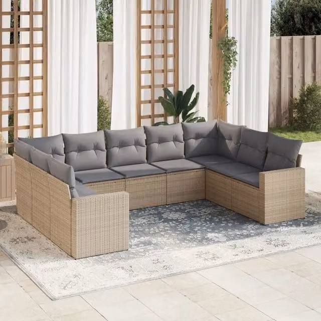 Set Divano da Giardino 9 pz con Cuscini Beige in Polyrattan 3219389