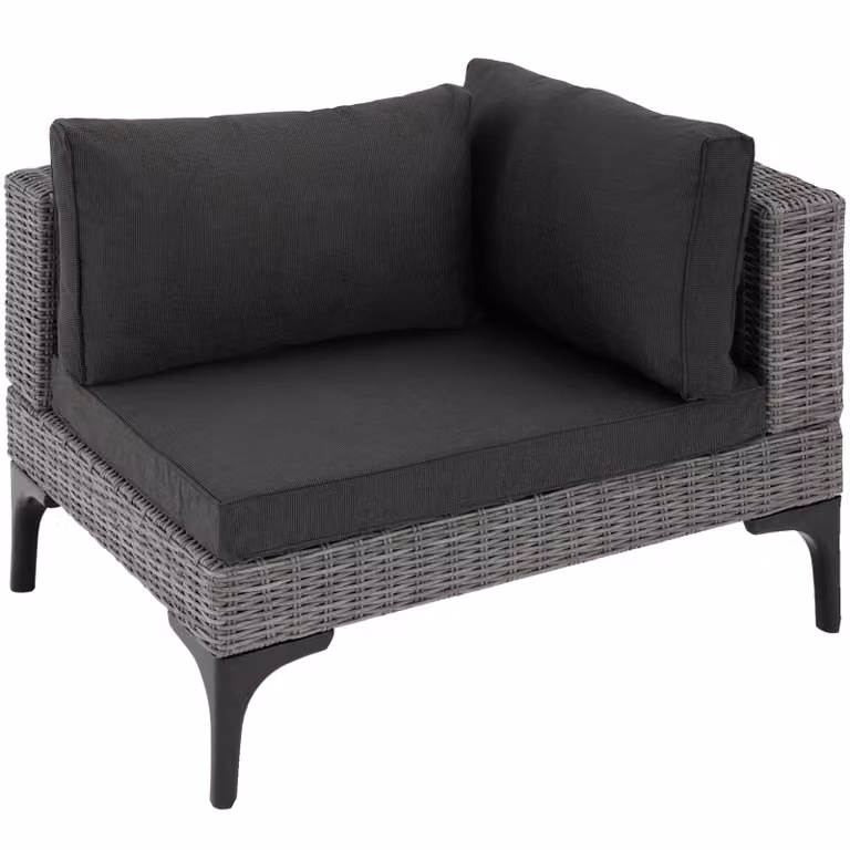 Set salotto da giardino a L Konstanza Tectake in rattan e alluminio grigio con pouf e tavolino da esterno