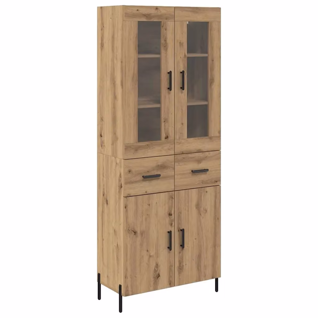 Credenza vidaXL in legno rovere marrone con ante in vetro e ripiani interni, design minimalista, L: 69,5 cm, P: 34 cm, H: 180 cm – 2