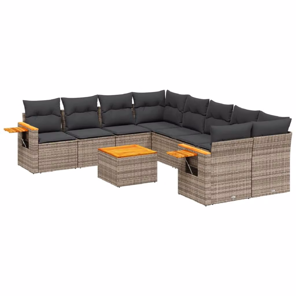 Set Divano da Giardino 9 pz con Cuscini Grigio in Polyrattan
