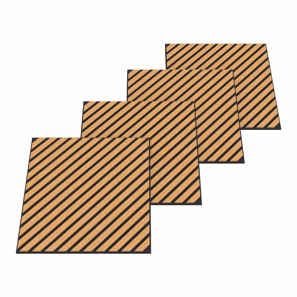 Confezione da 16 pannelli acustici NEU.HOLZ con doghe diagonali effetto rovere scuro, superficie in feltro, 5,76 m² – 2