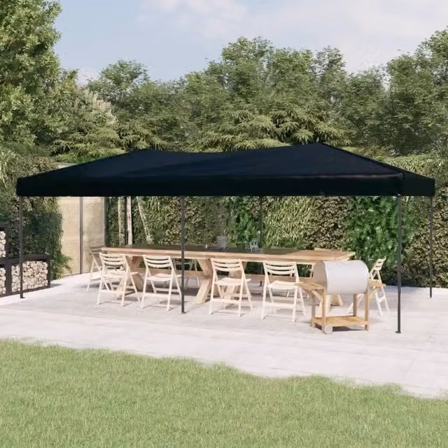 Tenda per Feste Pieghevole-Tenda Gazebo Nero 3x6 m