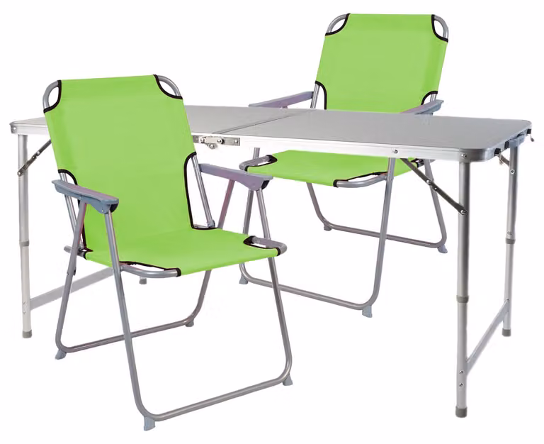 set di 3 mobili da campeggio in alluminio verde lime robusto 120x60x58/70cm