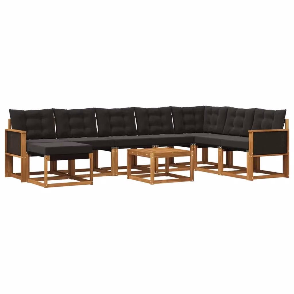 Set di divani da esterno vidaXL a forma di U composto da 9 pezzi in legno di acacia con cuscini beige e nero – 2