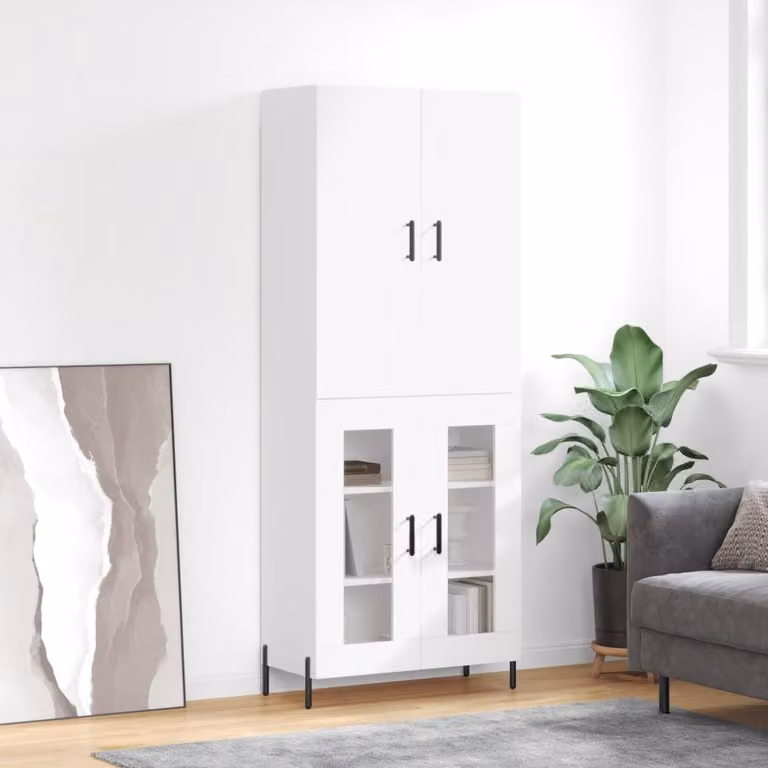 Credenza moderna vidaXL bianca con ante a battente e ripiani interni in legno e metallo L/P/H: 69,5 x 34 x 180 cm