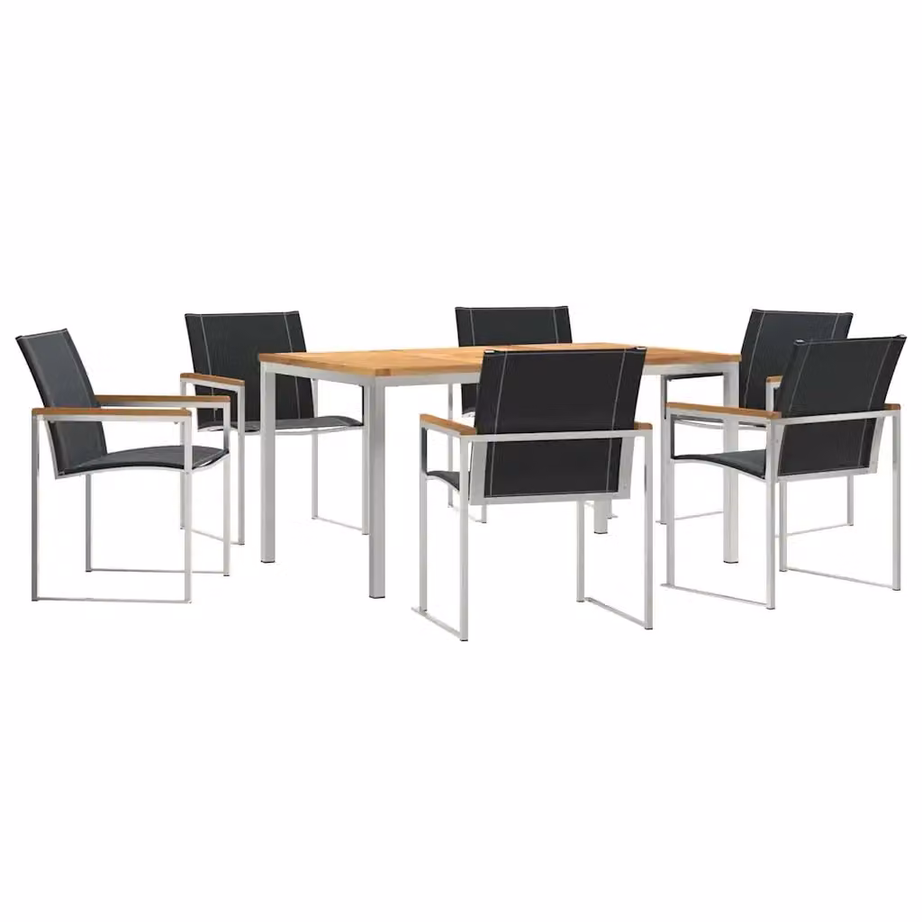 Set da pranzo per giardino e terrazzo vidaXL in legno di acacia e acciaio inossidabile, 7 pezzi, marrone – 2