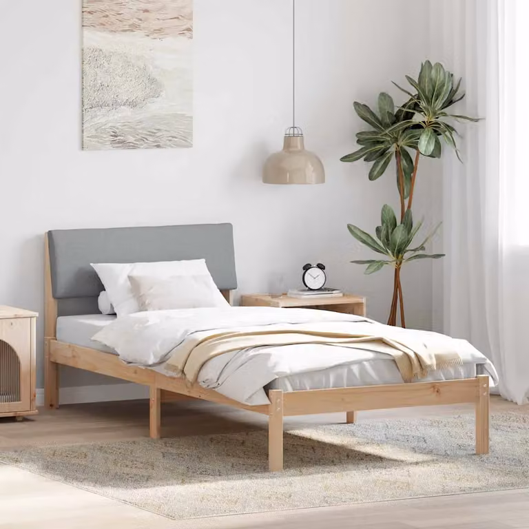 vidaXL Struttura del Letto Moderna in Legno di Pino, Marrone e Grigio Chiaro, 90 x 190 cm