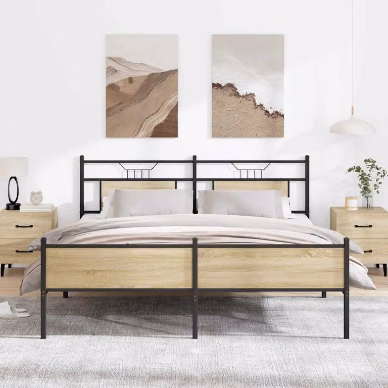 vidaXL Giroletto in Metallo e MDF Rovere Sonoma L/P/H: 200 x 180 x 91,5 cm