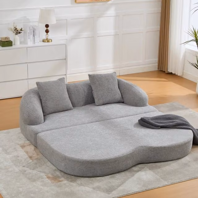Divano letto 2 posti in ciniglia grigio chiaro 157x84 cm HOMVRA