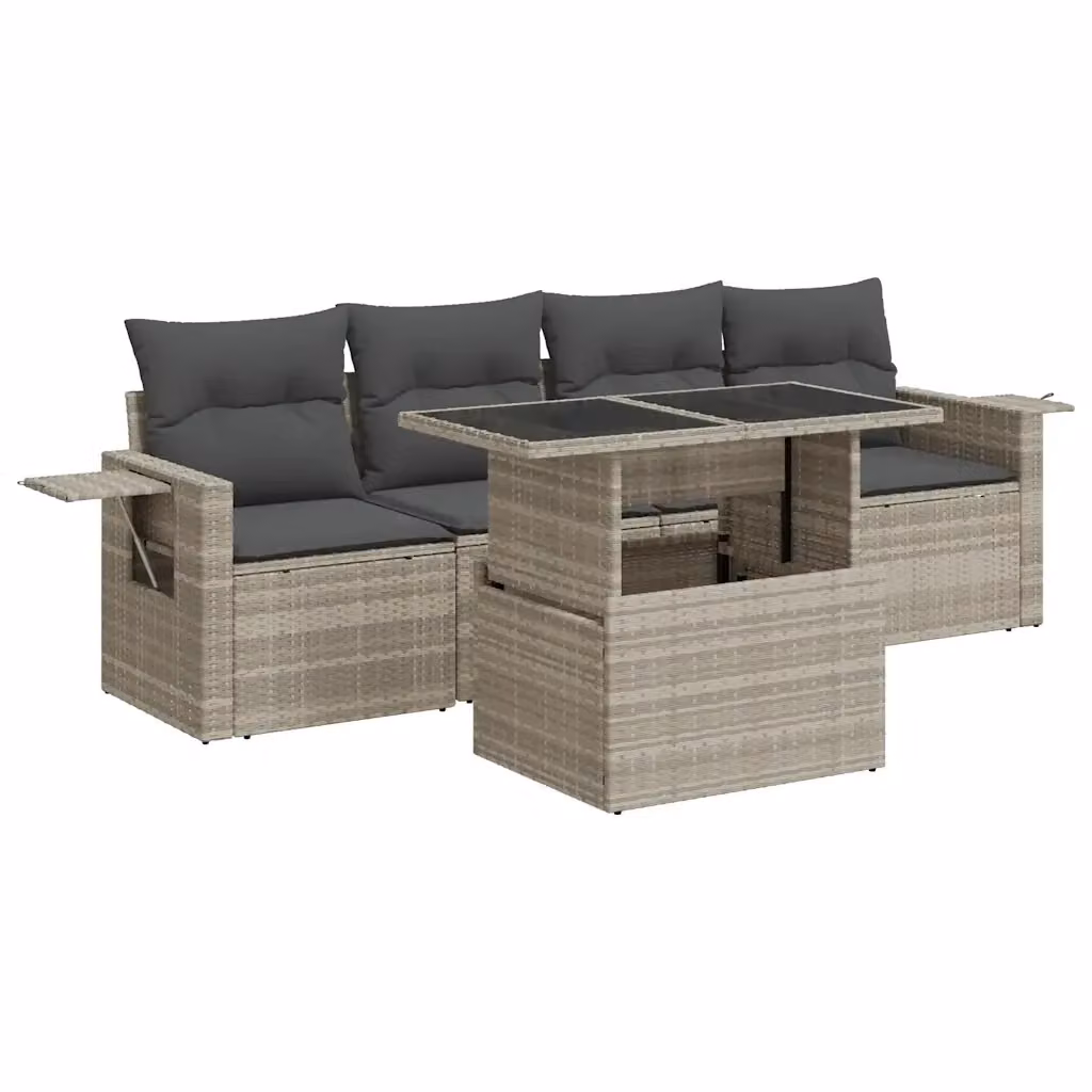 Set da giardino vidaXL composto da 5 pezzi con divani, poltrone, tavolino e cuscini in rattan grigio – 2