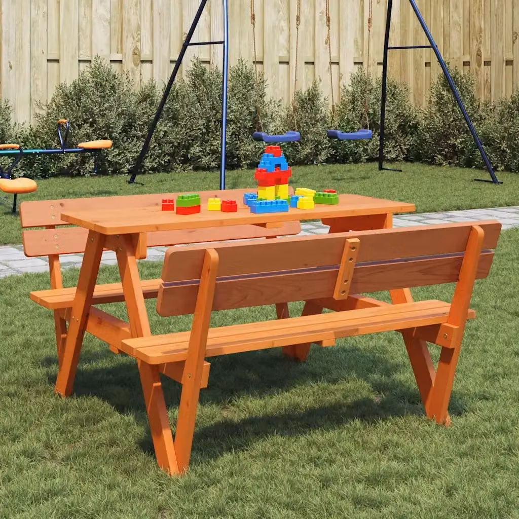 Tavolo da Picnic per 4 Bambini in Legno di Abete Marrone per Giardino e Cameretta L: 108 cm, P: 80 cm, H: 54 cm – 2