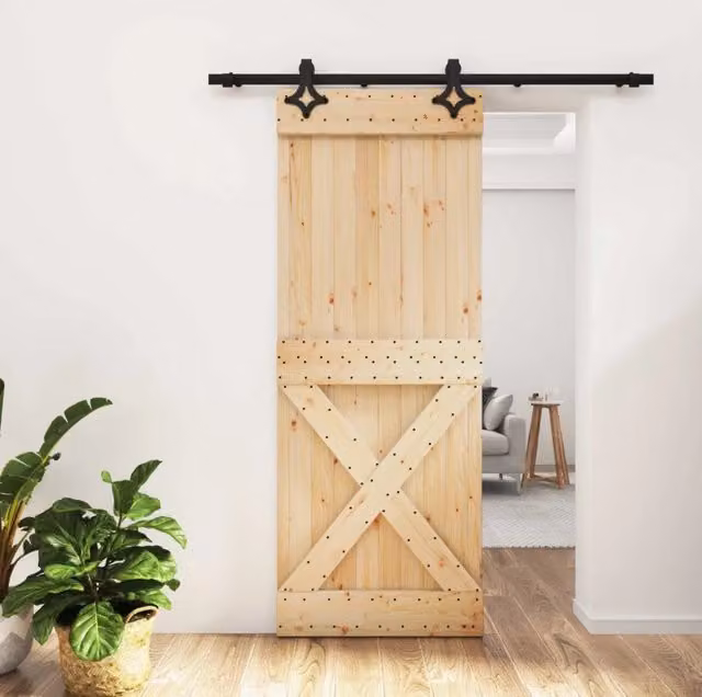 Porta scorrevole moderna vidaXL in legno e acciaio, colore marrone e nero, L: 183 cm, H: 210 cm