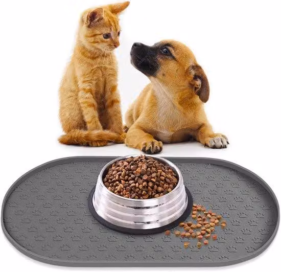 Tappetino assorbente per animali domestici - Superficie antiscivolo - Impermeabile - Bordo rialzato - 48 x 30 cm - Grigio