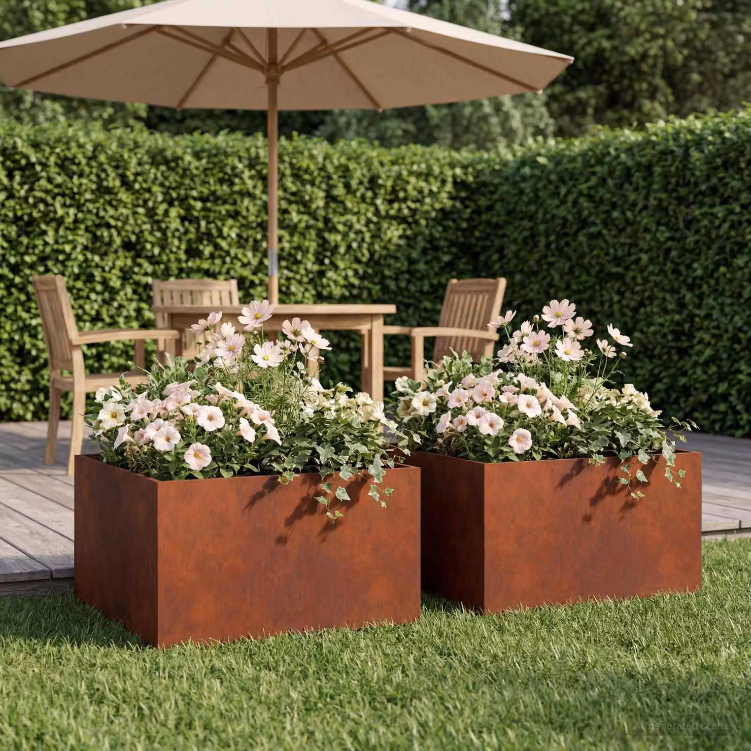 Set di 2 vasi da giardino vidaXL in acciaio color marrone, L: 60 cm, P: 60 cm, H: 30 cm