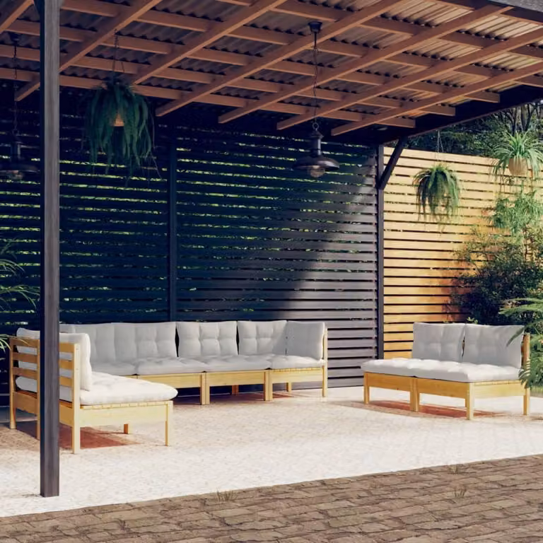 Maison Exclusive - Set Divani da Giardino 8 pz con Cuscini Crema in Massello di Pino