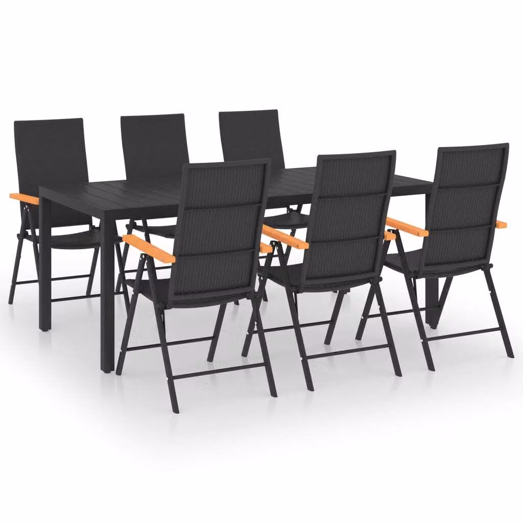 Set da Pranzo da Giardino 7 pz Nero e Marrone