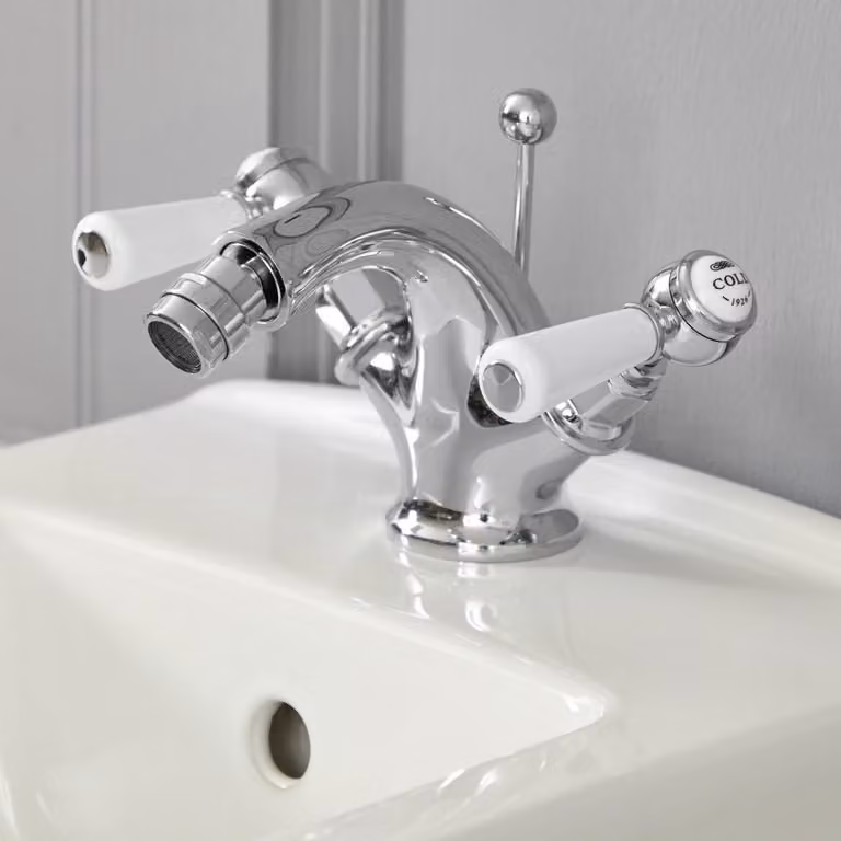 Rubinetto Bidet Monoforo a Leva - Cromo/Bianco - Stile Classico ed elegante - Elizabeth