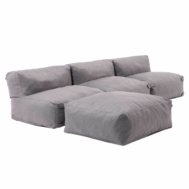 Divano ad angolo fisso modulabile con 3 poltrone e 1 pouf grigio - Oviala Mixi