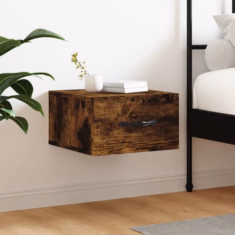 Comodino a muro vidaXL in rovere fumo marrone L 35 cm, P 35 cm, H 20 cm