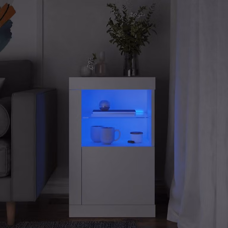Armadietto da parete moderno vidaXL in legno e vetro bianco con illuminazione LED integrata L 67,0 cm x P 41,0 cm x H 37,0 cm
