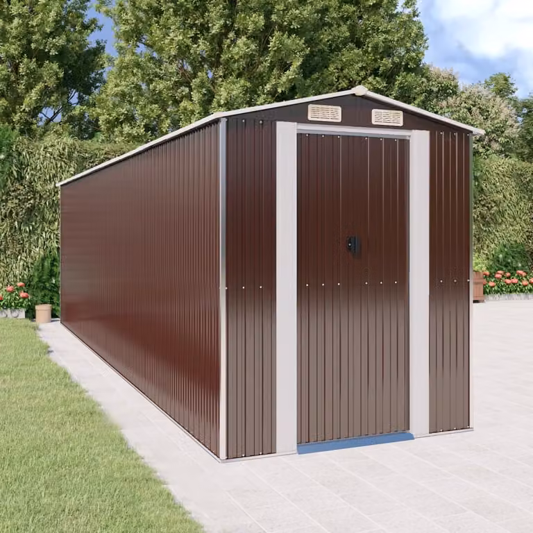 Capanno da Giardino vidaXL in Acciaio Zincato Marrone Scuro L: 689 cm, P: 192 cm, H: 223 cm