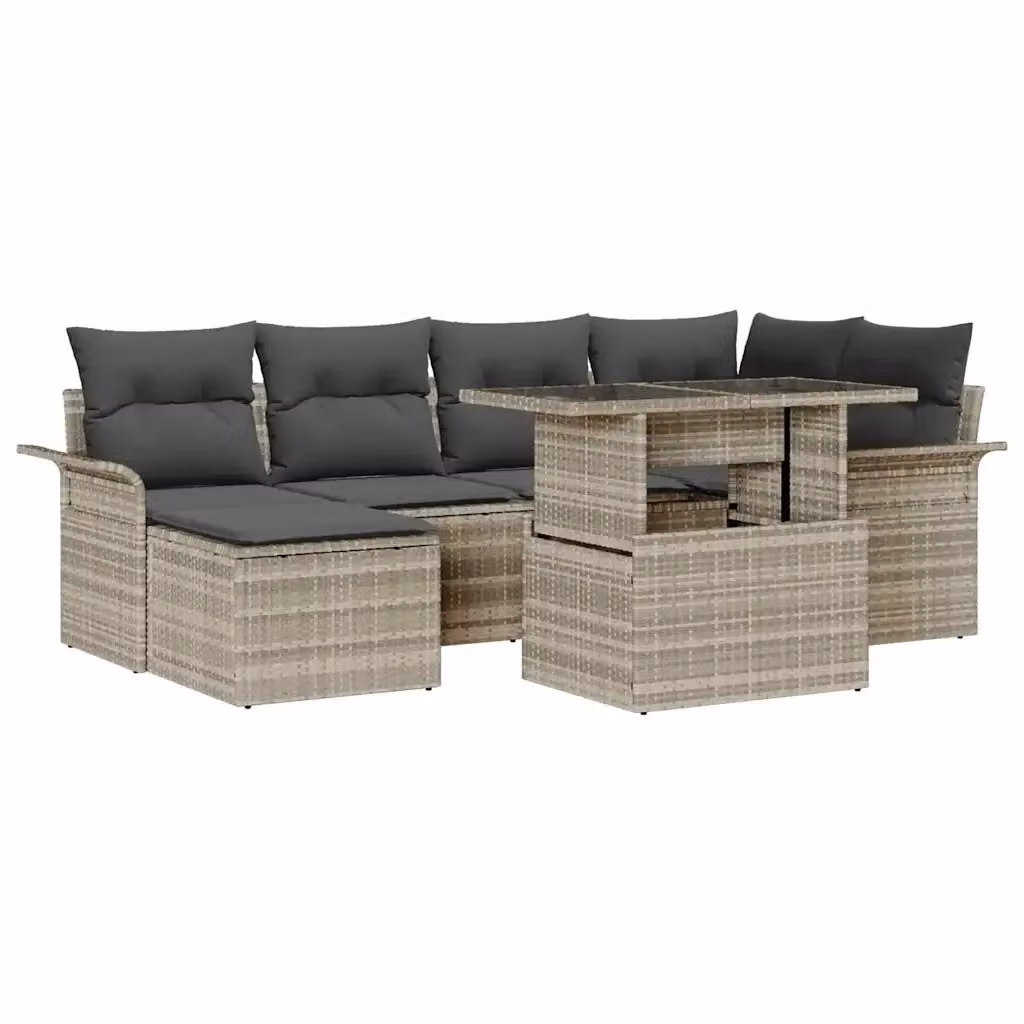 Set Divano da Giardino Moderno vidaXL in Rattan e Metallo, 7 Pezzi, Grigio – 2