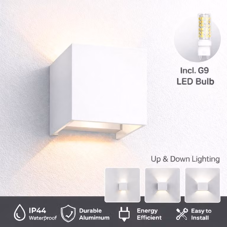 Braytron LED applique da esterno cubo luminoso IP54 cono di luce regolabile attacco G9 bianco