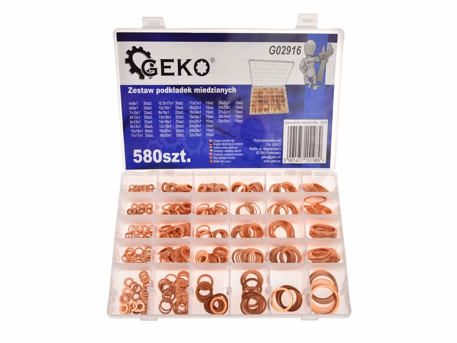 GEKO Rondella di rame, set di 580 pezzi G02916