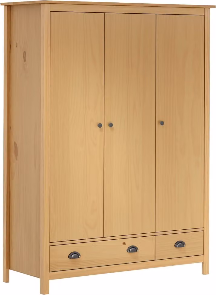 The Living Store Armadio a 3 ante Hill 127x50x170cm in legno di pino massiccio