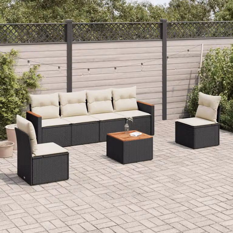 Set Divani da Giardino vidaXL con Cuscini 7pz in Polyrattan e Acciaio Nero